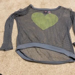 Grey fish net green heart full sleeve